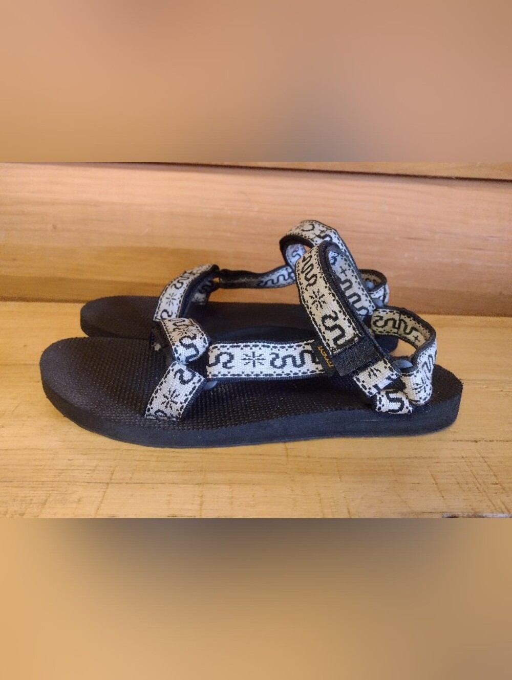 Teva Sandals Black White Snake Boho Velcro 9